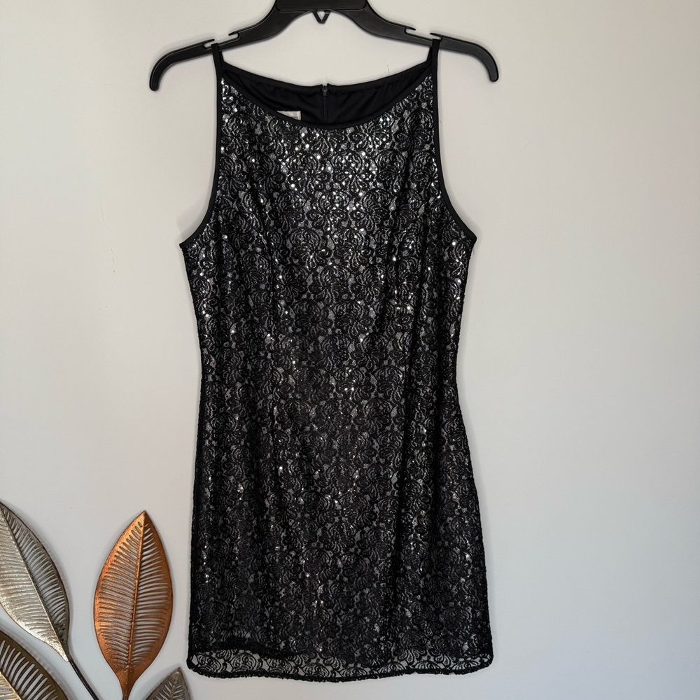 M12 Gunne Sax Jessica McClintock Lace Black Mini Dress Whimsy Goth Grunge‎